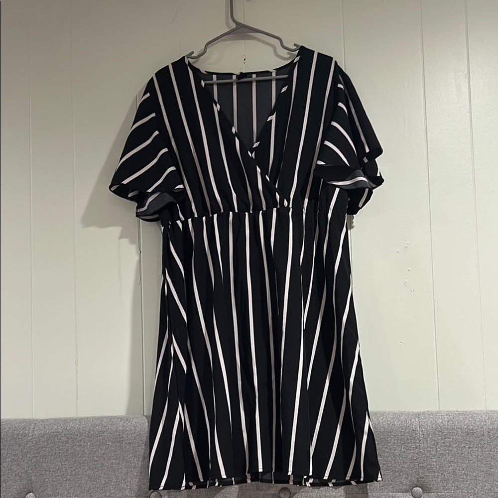 Chic Black and White Striped Dress